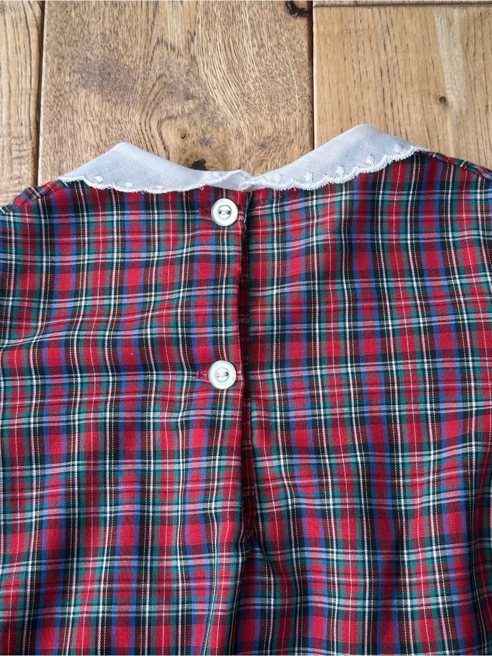 Sears Vintage Holiday Plaid Eyelet Peter Pan Collar Dress size 5